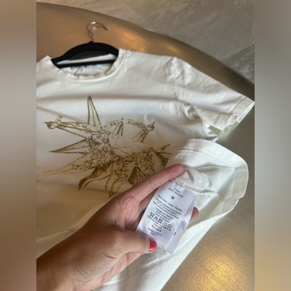 Christian Dior Cotton Graphic Print Crew-Neck T-Shirt Size Medium Natural White - Picture 11 of 16